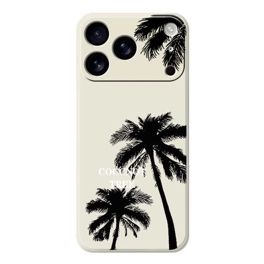 For iPhone 17 Pro Max Case Coconut Tree Pattern Printing Straight Edge TPU Phone Back Cover - Beige