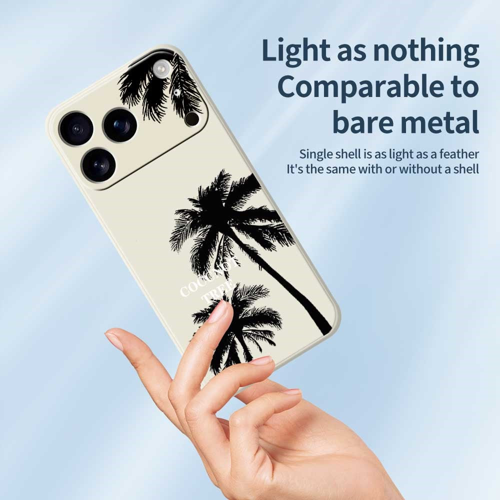 For iPhone 17 Pro Max Case Coconut Tree Pattern Printing Straight Edge TPU Phone Back Cover - Beige