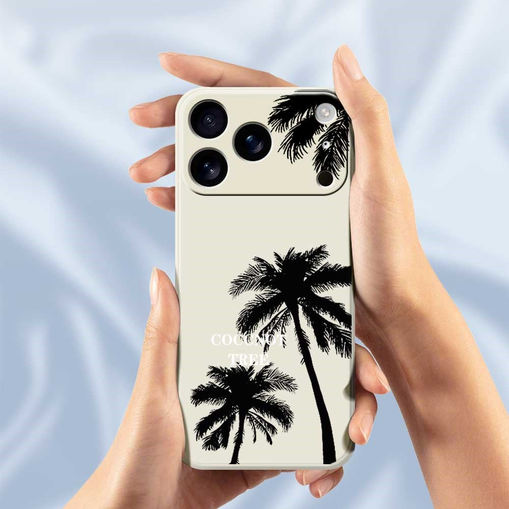 For iPhone 17 Pro Max Case Coconut Tree Pattern Printing Straight Edge TPU Phone Back Cover - Beige