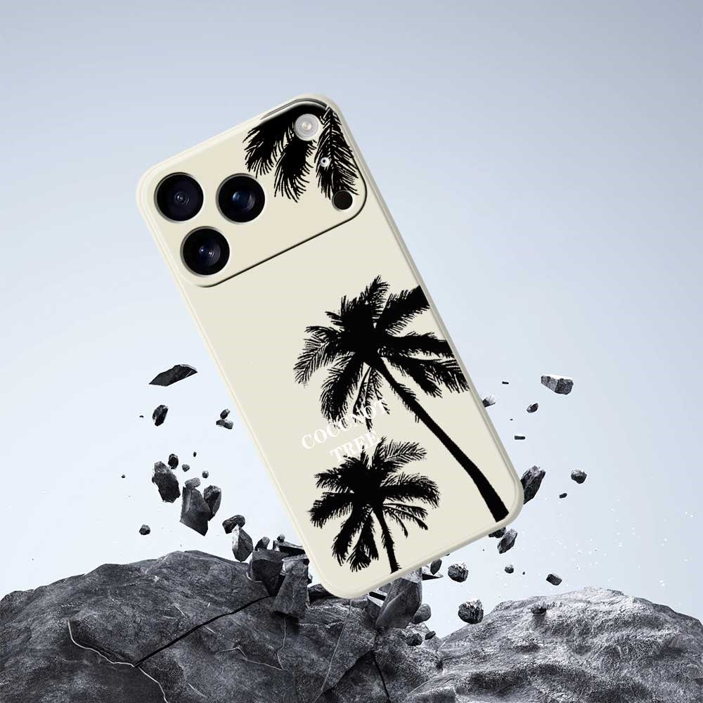 For iPhone 17 Pro Max Case Coconut Tree Pattern Printing Straight Edge TPU Phone Back Cover - Beige