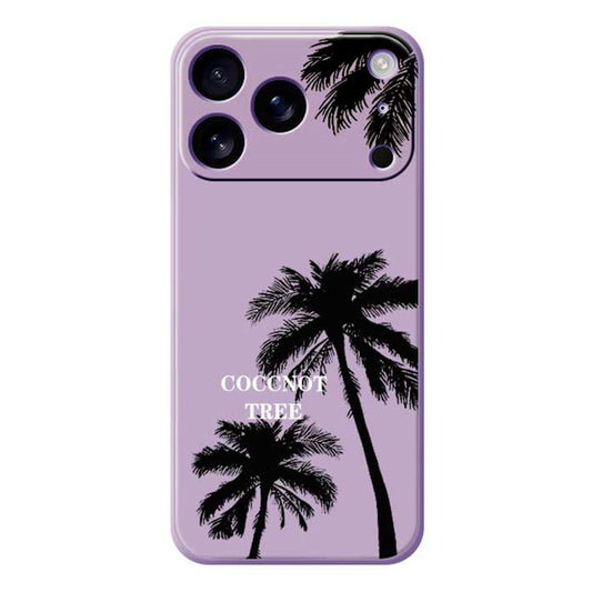 For iPhone 17 Pro Max Case Coconut Tree Pattern Printing Straight Edge TPU Phone Back Cover - Purple