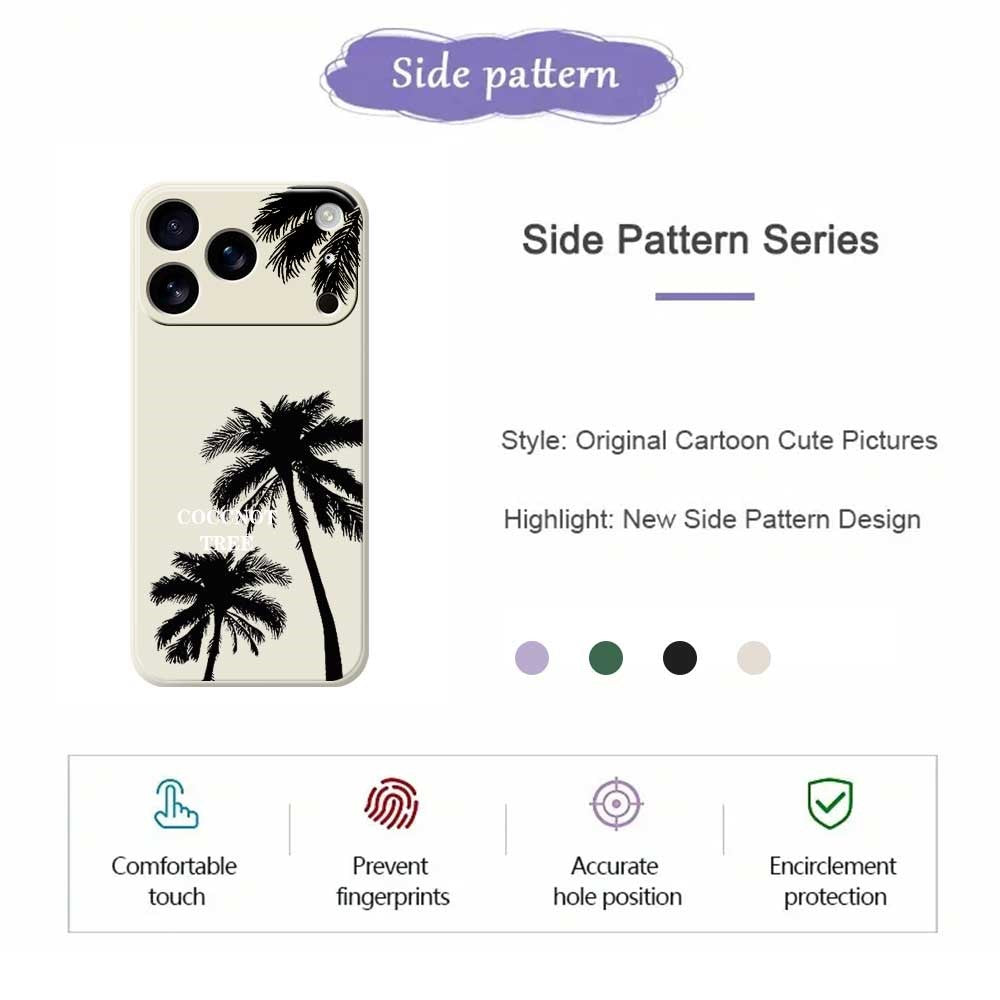 For iPhone 17 Pro Max Case Coconut Tree Pattern Printing Straight Edge TPU Phone Back Cover - Purple