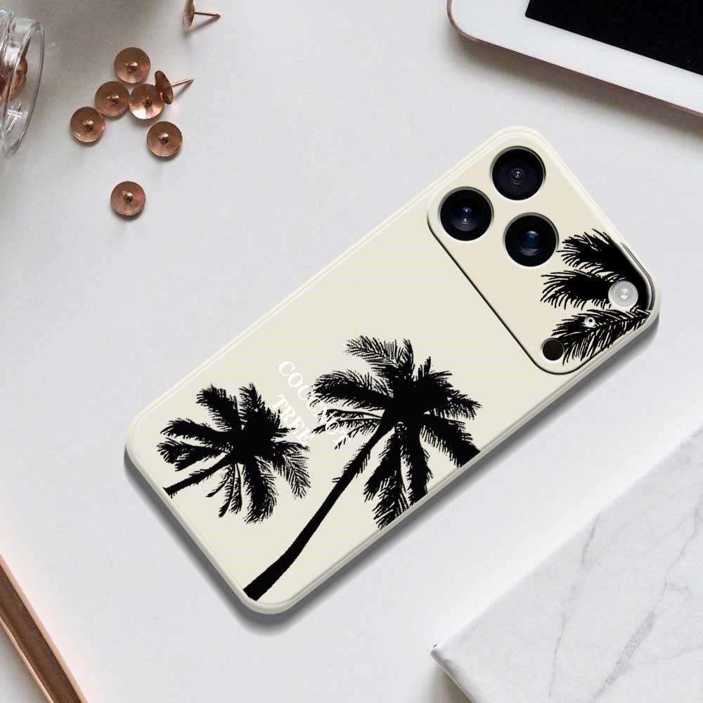 For iPhone 17 Pro Max Case Coconut Tree Pattern Printing Straight Edge TPU Phone Back Cover - Purple