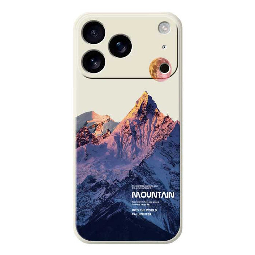 For iPhone 17 Pro Max Case Blue Snow Mountain Pattern Printing Straight Edge TPU Phone Back Cover - Beige