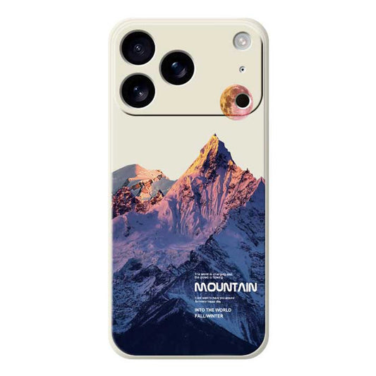 For iPhone 17 Pro Max Case Blue Snow Mountain Pattern Printing Straight Edge TPU Phone Back Cover - Beige
