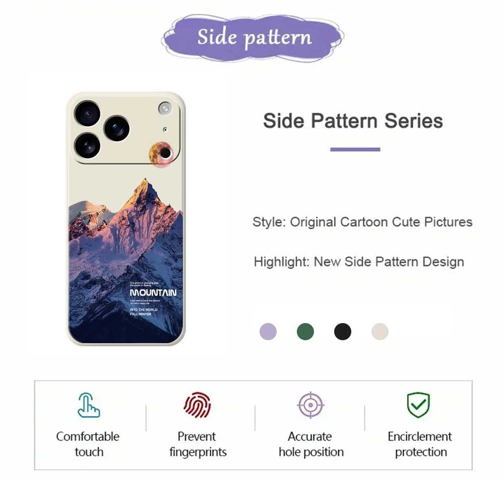 For iPhone 17 Pro Max Case Blue Snow Mountain Pattern Printing Straight Edge TPU Phone Back Cover - Green