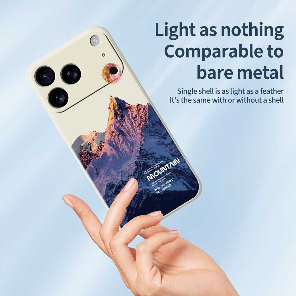 For iPhone 17 Pro Max Case Blue Snow Mountain Pattern Printing Straight Edge TPU Phone Back Cover - Purple