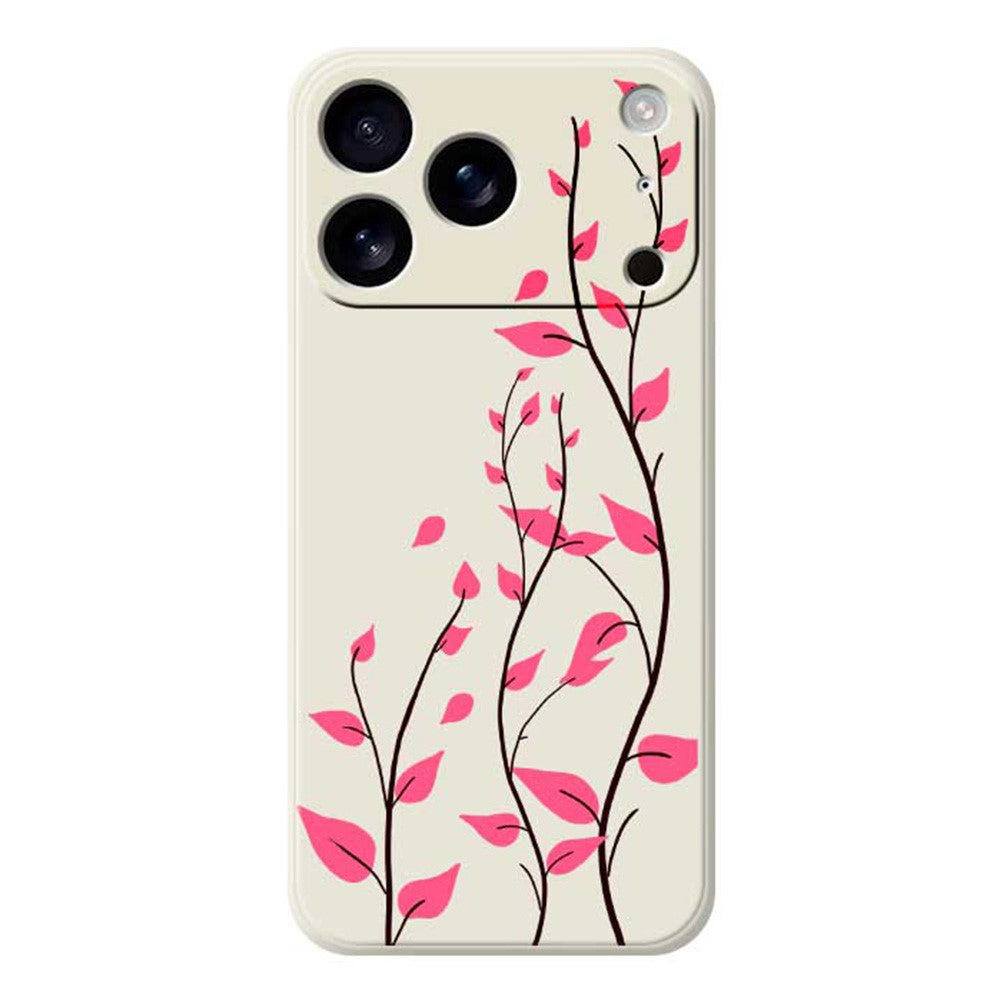 For iPhone 17 Pro Max Case Red Leaves Pattern Printing Straight Edge TPU Phone Back Cover - Beige