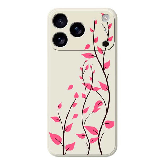 For iPhone 17 Pro Max Case Red Leaves Pattern Printing Straight Edge TPU Phone Back Cover - Beige