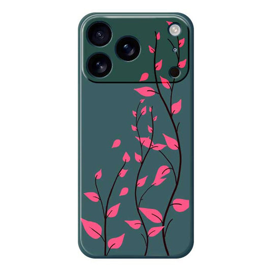 For iPhone 17 Pro Max Case Red Leaves Pattern Printing Straight Edge TPU Phone Back Cover - Green