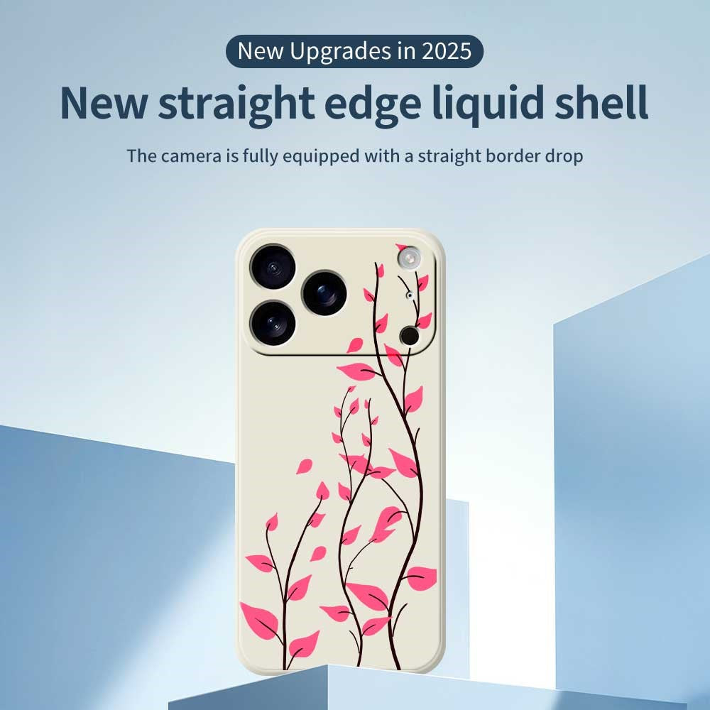 For iPhone 17 Pro Max Case Red Leaves Pattern Printing Straight Edge TPU Phone Back Cover - Green