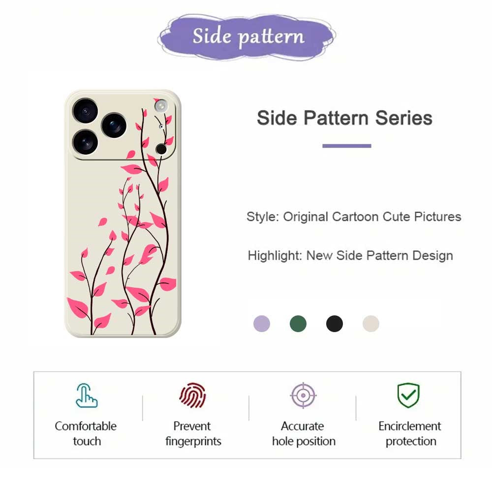 For iPhone 17 Pro Max Case Red Leaves Pattern Printing Straight Edge TPU Phone Back Cover - Black