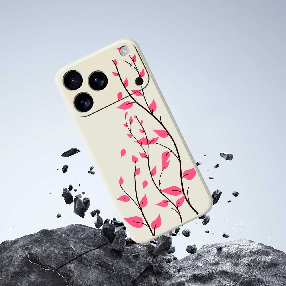 For iPhone 17 Pro Max Case Red Leaves Pattern Printing Straight Edge TPU Phone Back Cover - Black