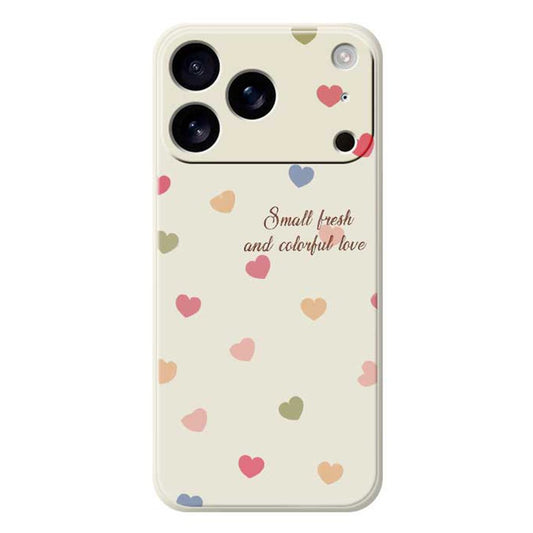 For iPhone 17 Pro Max Case Colorful Love Pattern Printing Straight Edge TPU Phone Back Cover - Beige