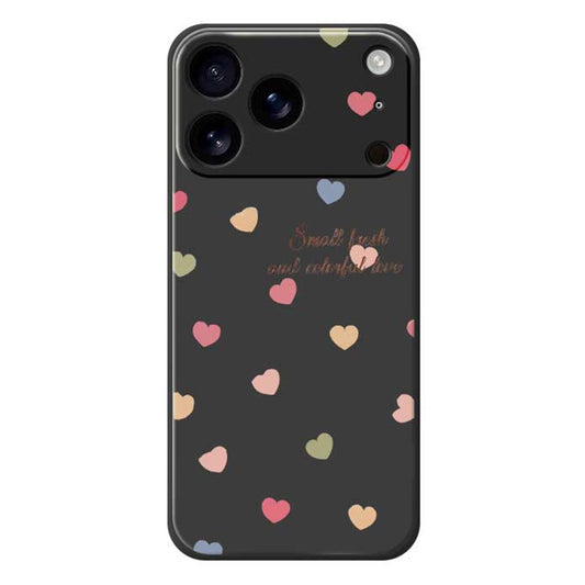 For iPhone 17 Pro Max Case Colorful Love Pattern Printing Straight Edge TPU Phone Back Cover - Black