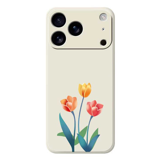 For iPhone 17 Pro Max Case Three Flowers Pattern Printing Straight Edge TPU Phone Back Cover - Beige