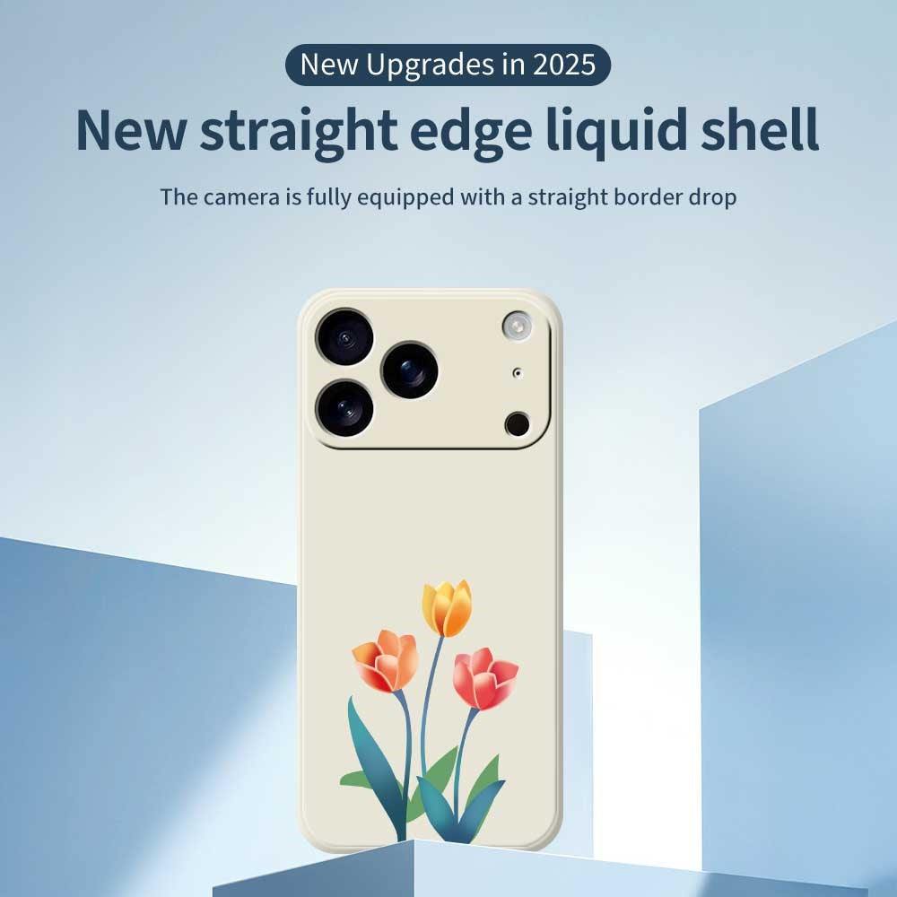 For iPhone 17 Pro Max Case Three Flowers Pattern Printing Straight Edge TPU Phone Back Cover - Beige