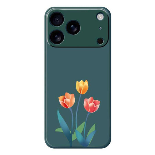 For iPhone 17 Pro Max Case Three Flowers Pattern Printing Straight Edge TPU Phone Back Cover - Green