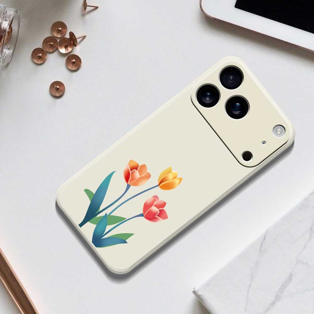 For iPhone 17 Pro Max Case Three Flowers Pattern Printing Straight Edge TPU Phone Back Cover - Green