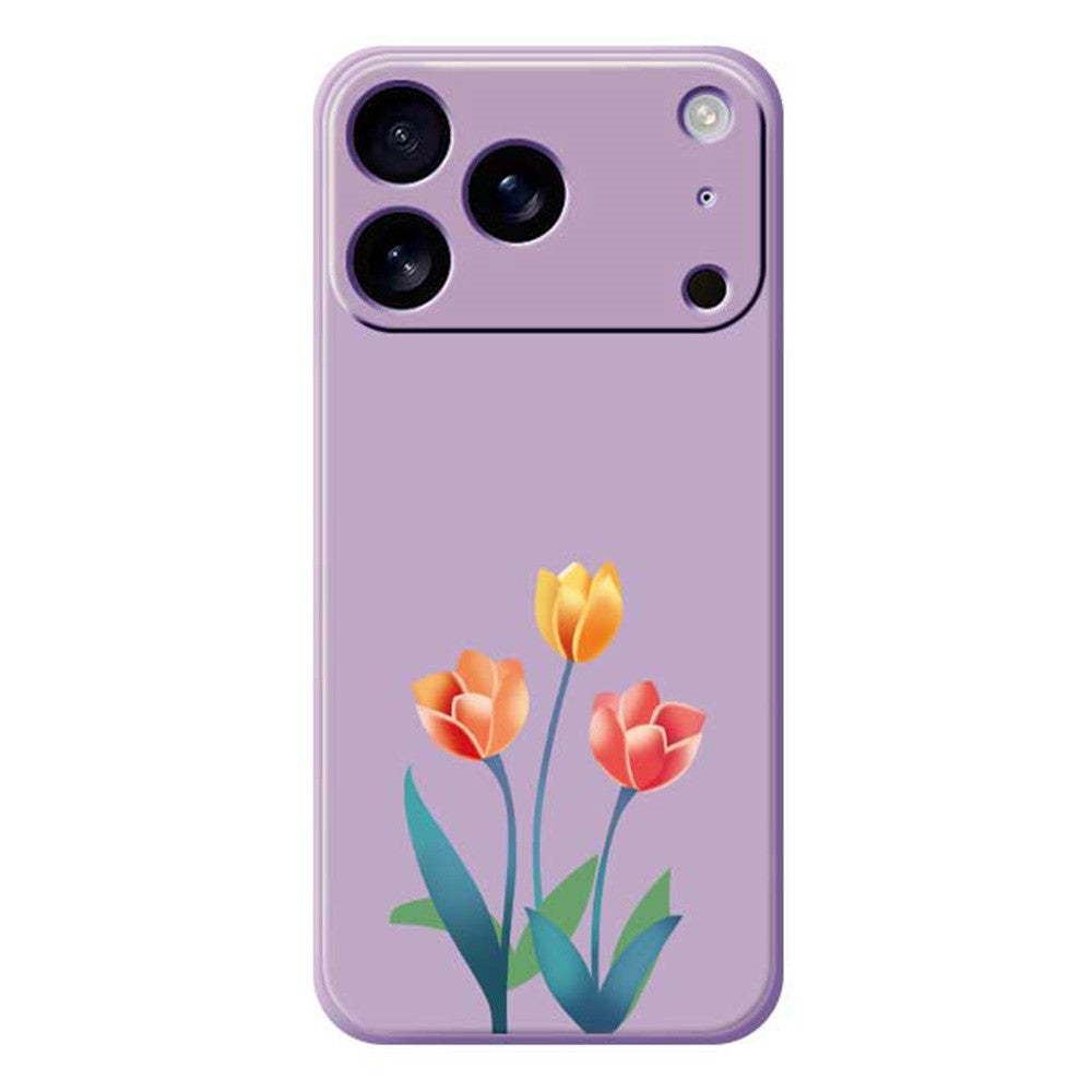 For iPhone 17 Pro Max Case Three Flowers Pattern Printing Straight Edge TPU Phone Back Cover - Purple