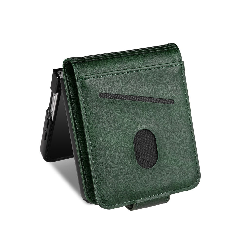 AZNS For Samsung Galaxy Z Flip7 5G Case Card Holder Cowhide Texture PC + PU Leather Phone Cover - Green