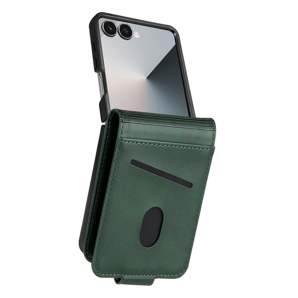 AZNS For Samsung Galaxy Z Flip7 5G Case Card Holder Cowhide Texture PC + PU Leather Phone Cover - Green