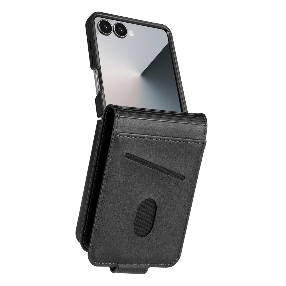 AZNS For Samsung Galaxy Z Flip7 5G Case Card Holder Cowhide Texture PC + PU Leather Phone Cover - Black
