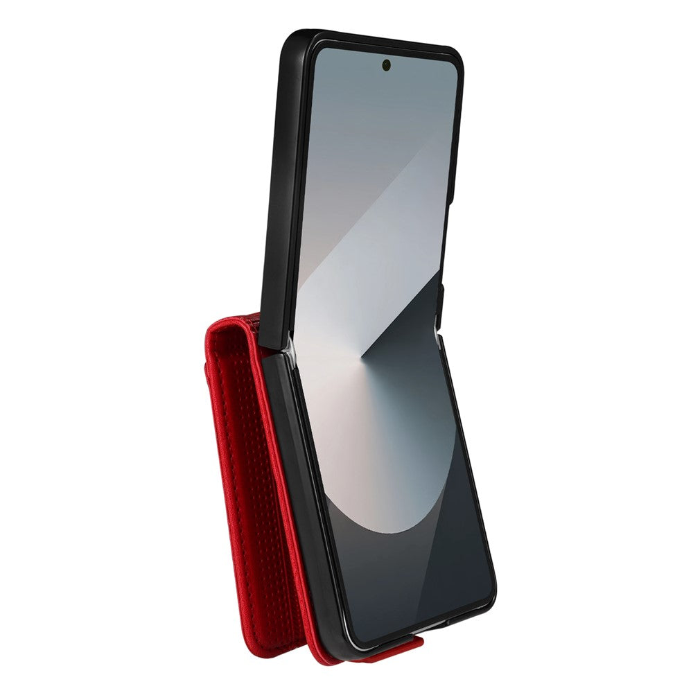 AZNS For Samsung Galaxy Z Flip7 5G Case Card Holder Cowhide Texture PC + PU Leather Phone Cover - Red