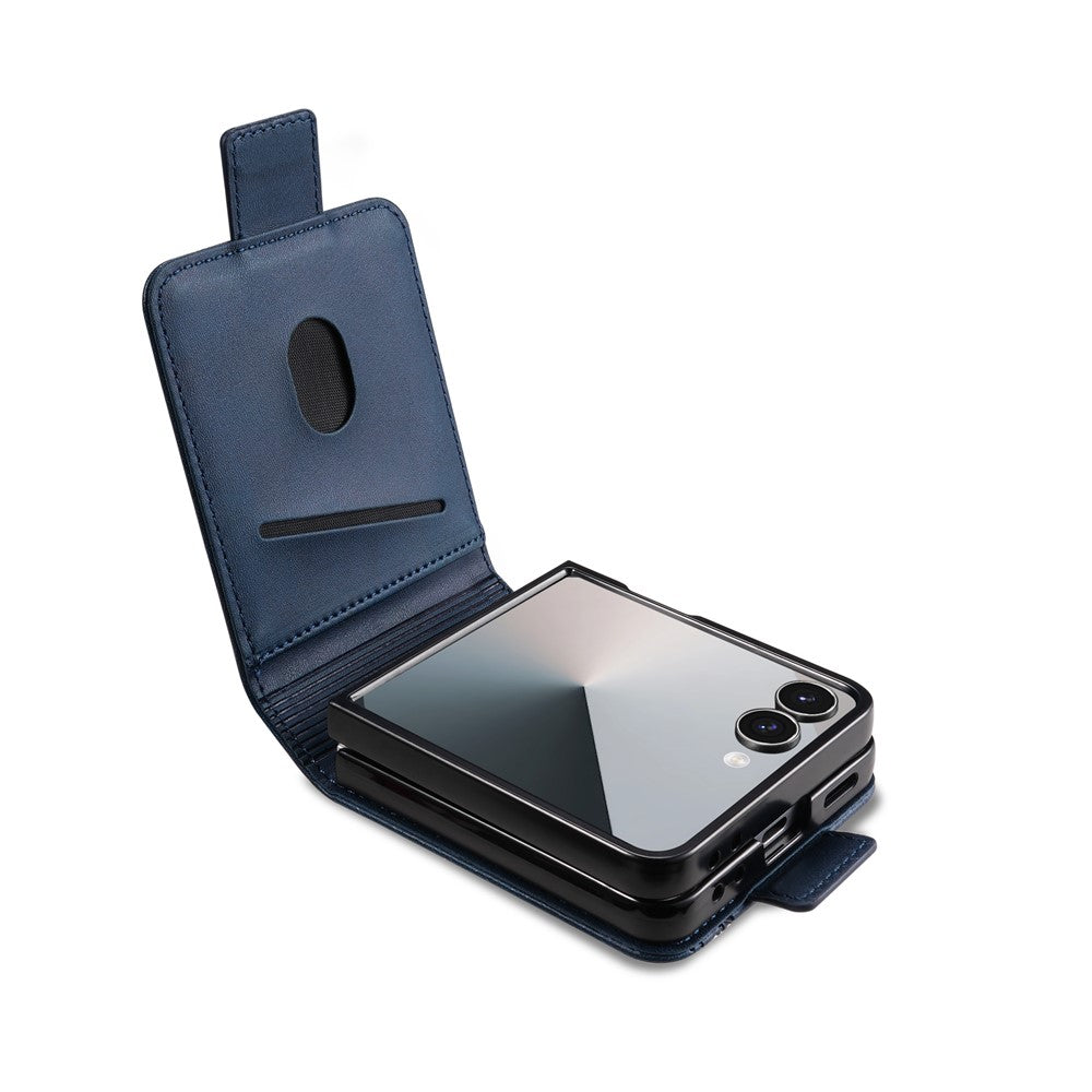 AZNS For Samsung Galaxy Z Flip7 5G Case Card Holder Cowhide Texture PC + PU Leather Phone Cover - Blue