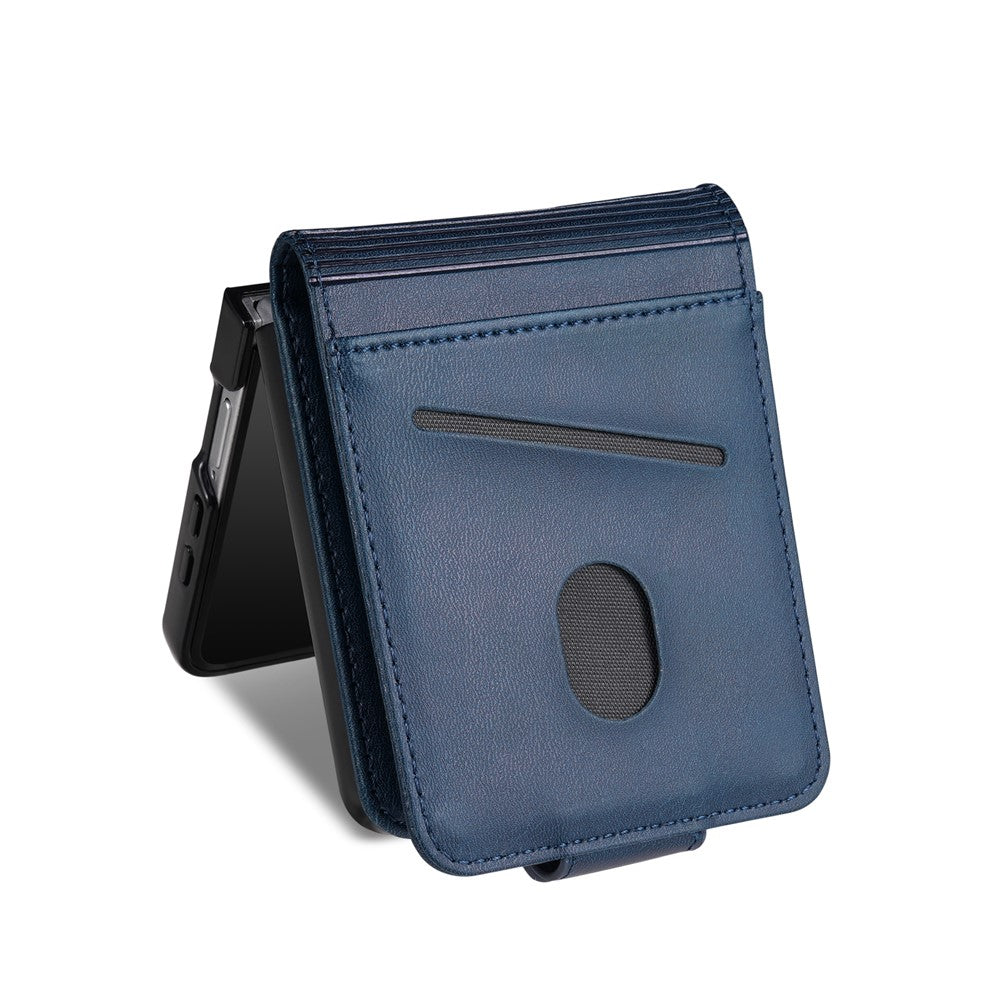 AZNS For Samsung Galaxy Z Flip7 5G Case Card Holder Cowhide Texture PC + PU Leather Phone Cover - Blue