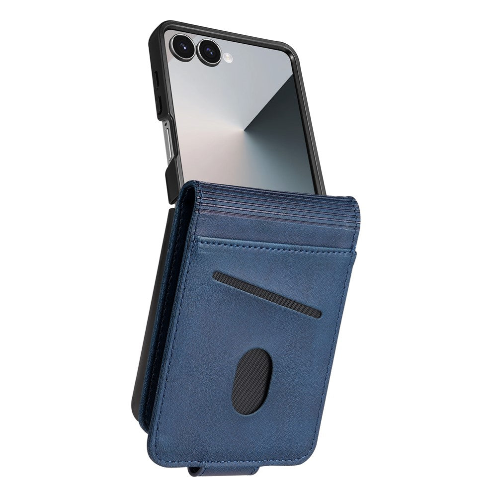 AZNS For Samsung Galaxy Z Flip7 5G Case Card Holder Cowhide Texture PC + PU Leather Phone Cover - Blue