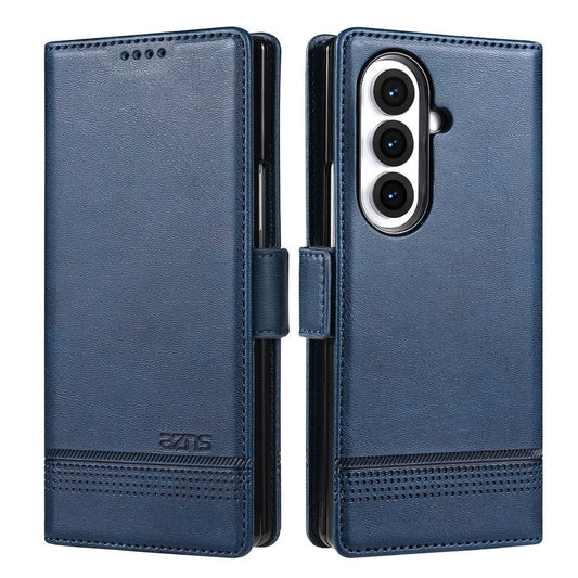 AZNS For Samsung Galaxy Z Fold7 5G Case Cowhide Texture PU Leather Wallet Phone Cover - Blue