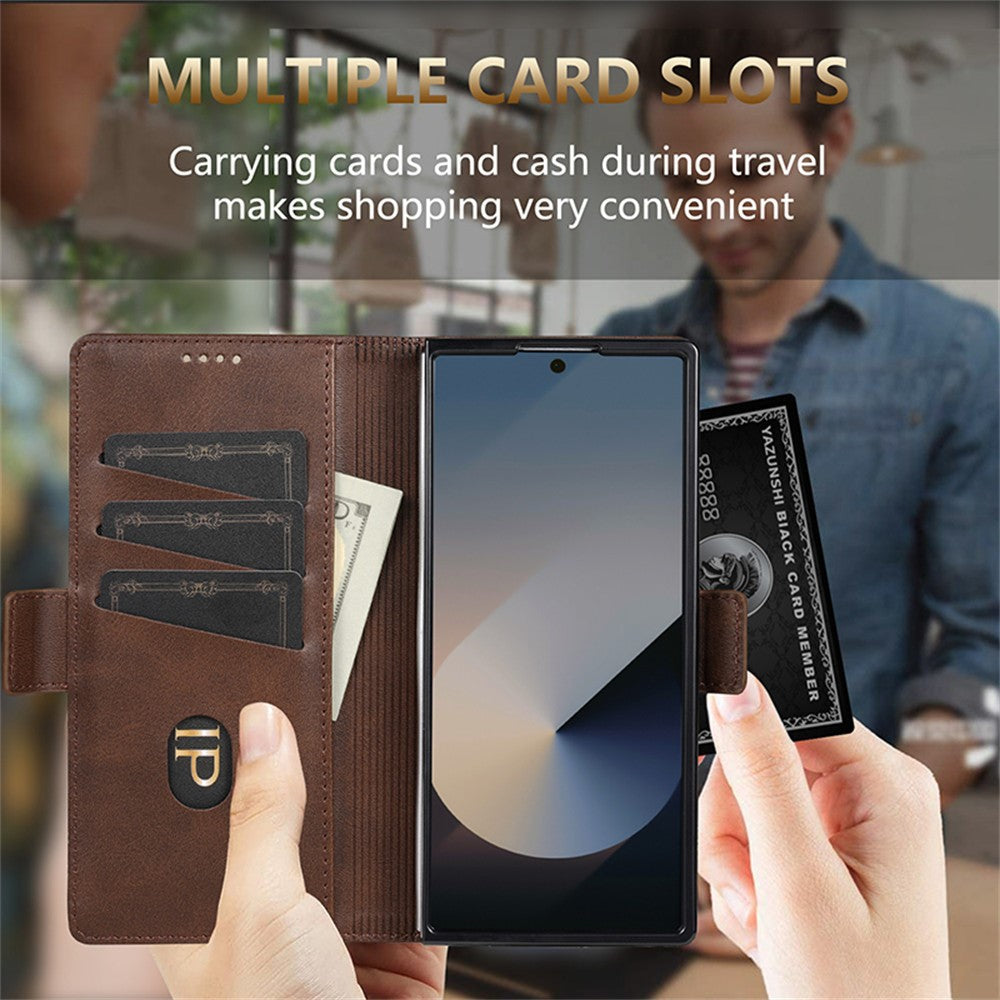 AZNS For Samsung Galaxy Z Fold7 5G Case Cowhide Texture PU Leather Wallet Phone Cover - Blue