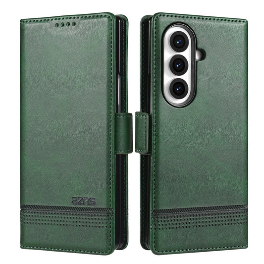 AZNS For Samsung Galaxy Z Fold7 5G Case Cowhide Texture PU Leather Wallet Phone Cover - Green