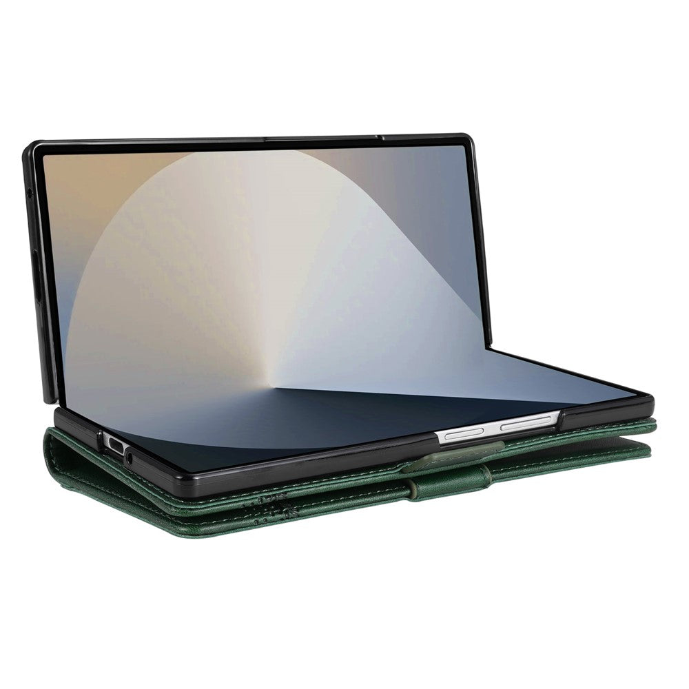 AZNS For Samsung Galaxy Z Fold7 5G Case Cowhide Texture PU Leather Wallet Phone Cover - Green