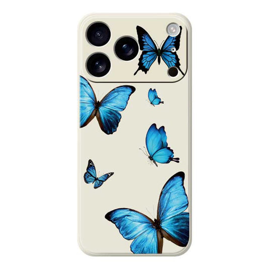 For iPhone 17 Pro Max Case Blue Butterflies Pattern Printing Straight Edge TPU Phone Back Cover - Beige