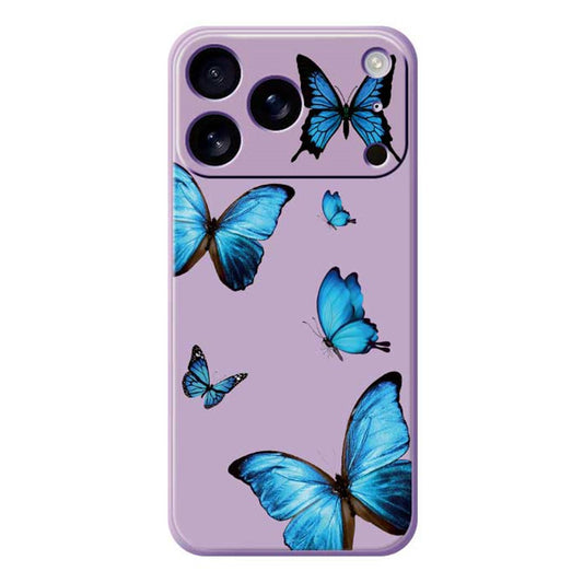 For iPhone 17 Pro Max Case Blue Butterflies Pattern Printing Straight Edge TPU Phone Back Cover - Purple
