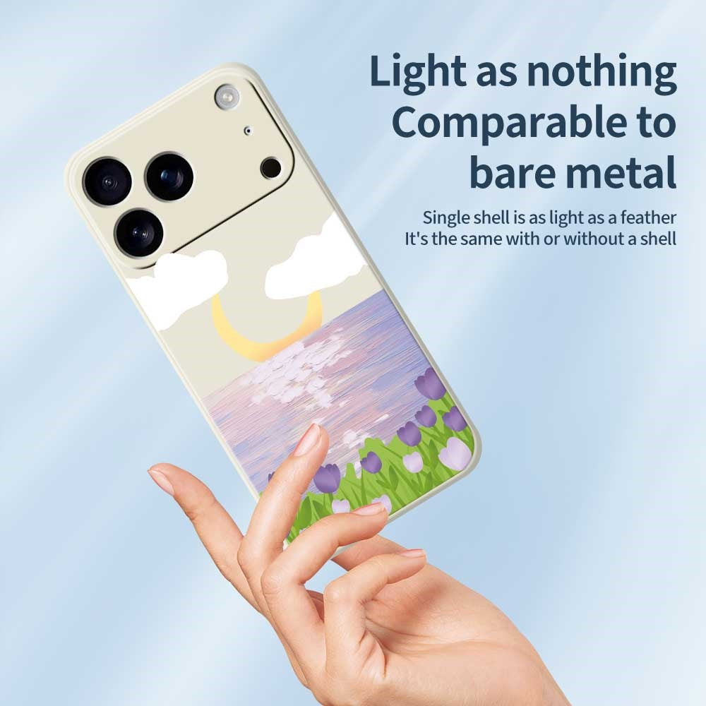 For iPhone 17 Pro Max Case Flowers and Sea Pattern Printing Straight Edge TPU Phone Back Cover - Beige