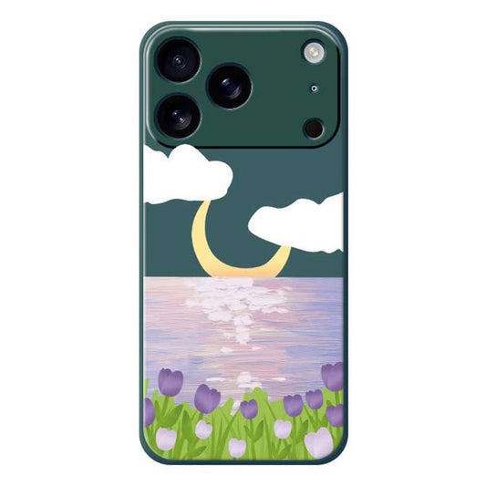 For iPhone 17 Pro Max Case Flowers and Sea Pattern Printing Straight Edge TPU Phone Back Cover - Green