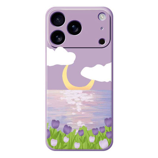 For iPhone 17 Pro Max Case Flowers and Sea Pattern Printing Straight Edge TPU Phone Back Cover - Purple