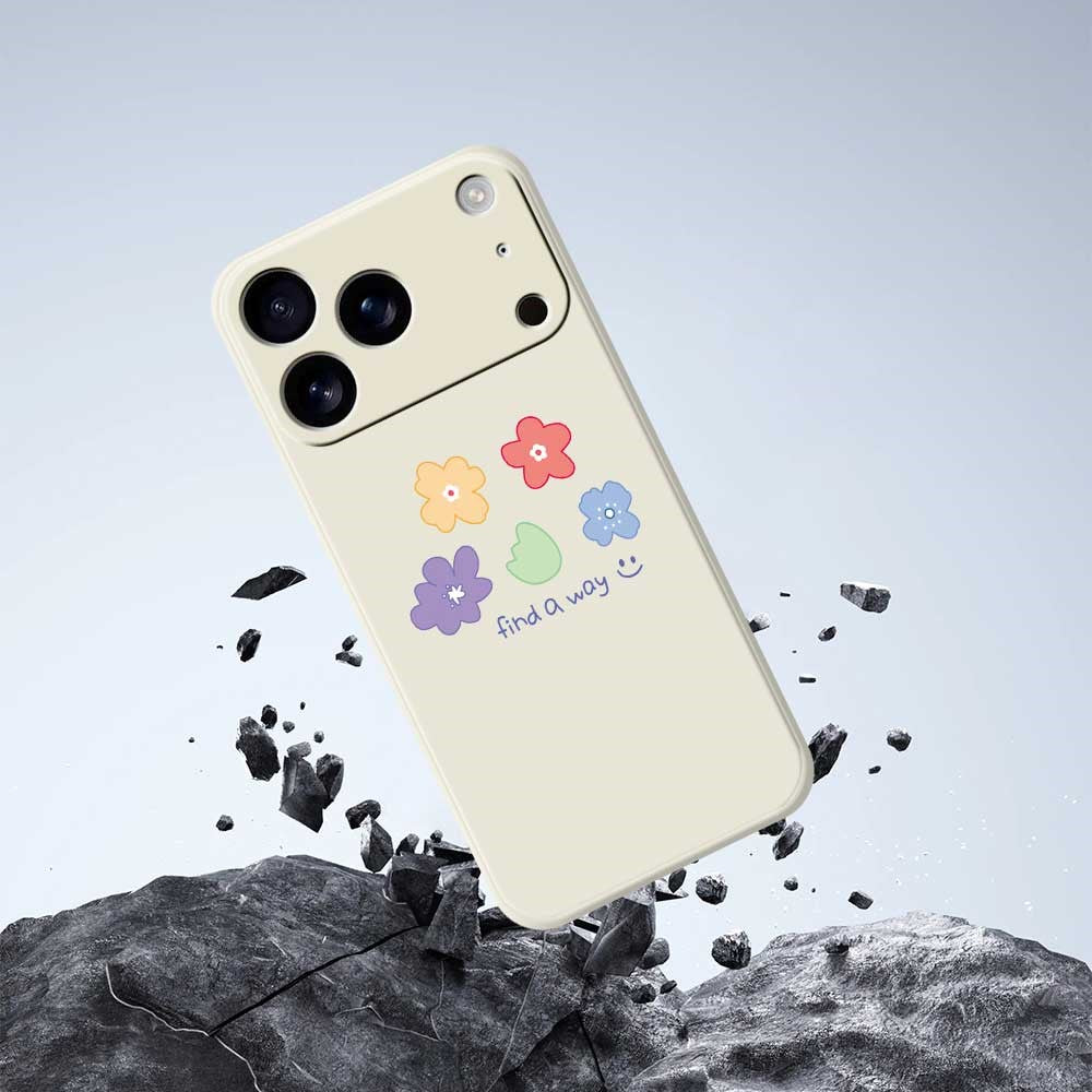 For iPhone 17 Pro Max Case Five Colors Flowers Pattern Printing Straight Edge TPU Phone Back Cover - Black