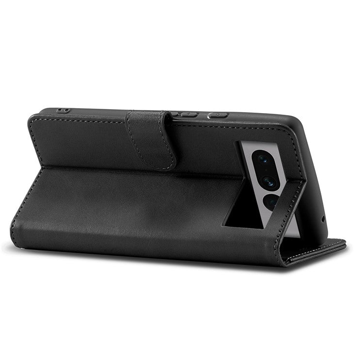 LC.IMEEKE For Google Pixel 7 Pro 5G Anti-scratch Phone Case Magnetic Clasp Phone Cover Wallet Stand Calf Texture PU Leather Protective Shell - Black