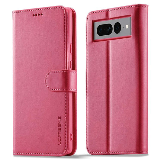 LC.IMEEKE For Google Pixel 7 Pro 5G Anti-scratch Phone Case Magnetic Clasp Phone Cover Wallet Stand Calf Texture PU Leather Protective Shell - Pink
