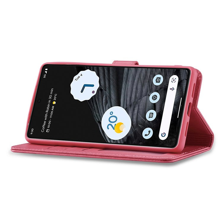 LC.IMEEKE For Google Pixel 7 Pro 5G Anti-scratch Phone Case Magnetic Clasp Phone Cover Wallet Stand Calf Texture PU Leather Protective Shell - Pink