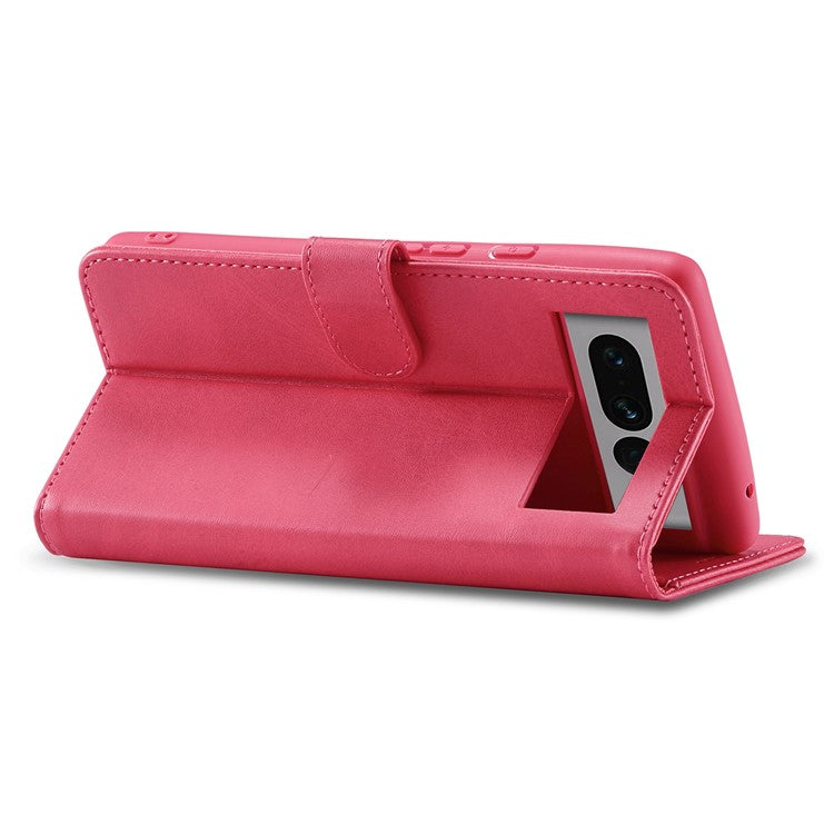 LC.IMEEKE For Google Pixel 7 Pro 5G Anti-scratch Phone Case Magnetic Clasp Phone Cover Wallet Stand Calf Texture PU Leather Protective Shell - Pink