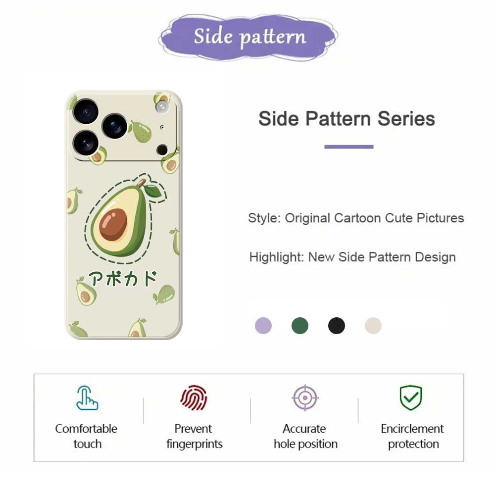 For iPhone 17 Pro Max Case Avocados Pattern Printing Straight Edge TPU Phone Back Cover - Black