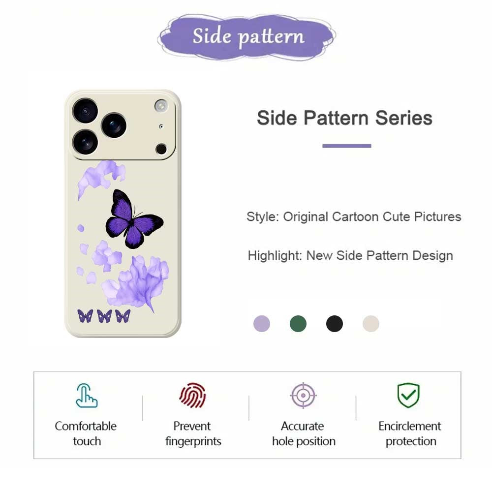 For iPhone 17 Pro Max Case Purple Butterfly Pattern Printing Straight Edge TPU Phone Back Cover - Beige