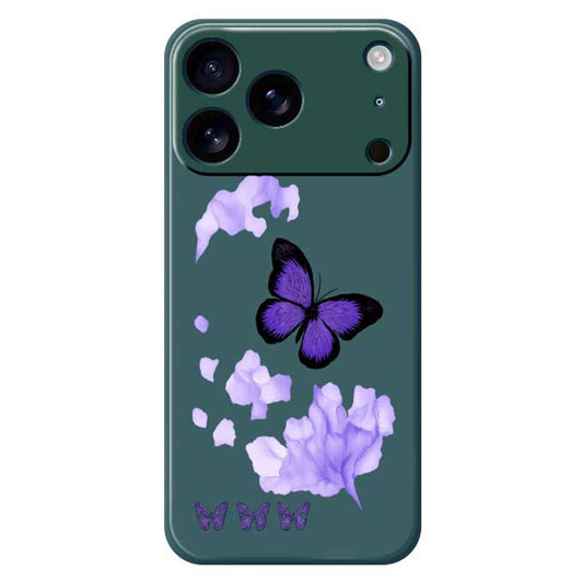 For iPhone 17 Pro Max Case Purple Butterfly Pattern Printing Straight Edge TPU Phone Back Cover - Green