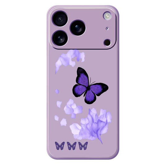 For iPhone 17 Pro Max Case Purple Butterfly Pattern Printing Straight Edge TPU Phone Back Cover - Purple