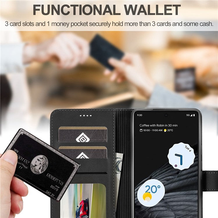 LC.IMEEKE Calf Texture Phone Case For Google Pixel 7 5G, Anti-fall Magnetic Clasp PU Leather Wallet Stand Full Protection Cell Phone Cover - Black